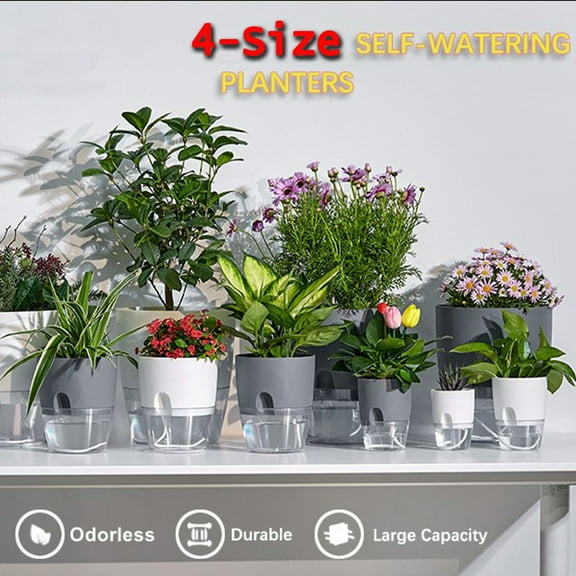 Sunjoy Tech Self Watering Planter Pots, Indoor Home Garden Modern Decorative Pot for Potting Small House Plants African Violet Cactus Herbs Succulents or Start Seedlings