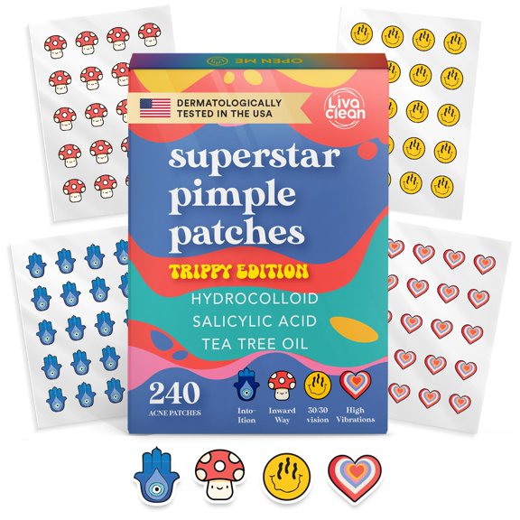 Parches para espinillas LivaClean Superstar Cute 240 Trippy con ácido salicílico