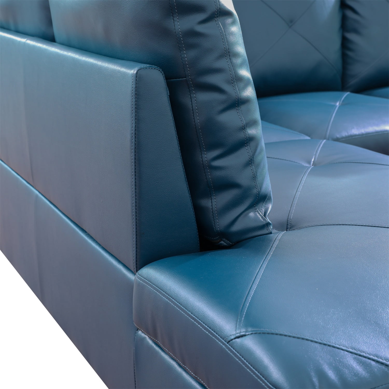 Hommoo Faux Leather Modern Sectional Sofa, Living Room Furniture Sets,L Shaped 4-Seat Couch Sofa Set for Home, Apartment, Dorm, 16'' Back Height, Denim(No Ottomans)