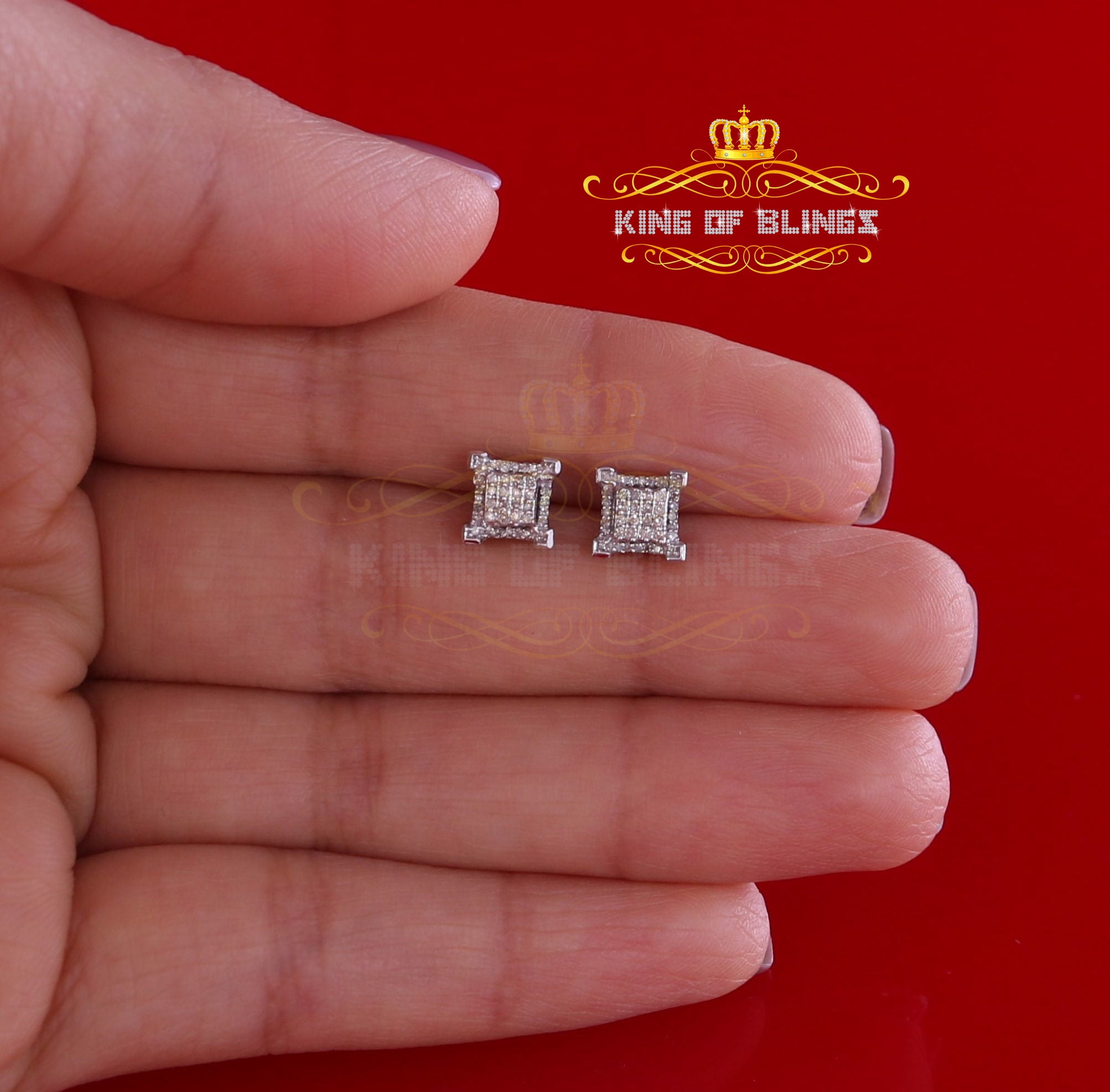 King of Bling's Aretes Para 925 Sterling White Silver 0.20ct Diamond Women & Men Stud Earrings