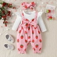 thumbnail image 2 of XAOFW Kids Romper Jumpsuit Girls Long Sleeve O-Neck Strawberry Print Headband Outfit Playwear Toddlers Ribbed Soft Cozy Casual Daily Wear Onesie, 2 of 8