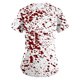 thumbnail image 4 of Camiseta de manga corta con escote en V para mujer con estampado abstracto artístico en rojo y blanco, corte holgado informal, 4 of 4