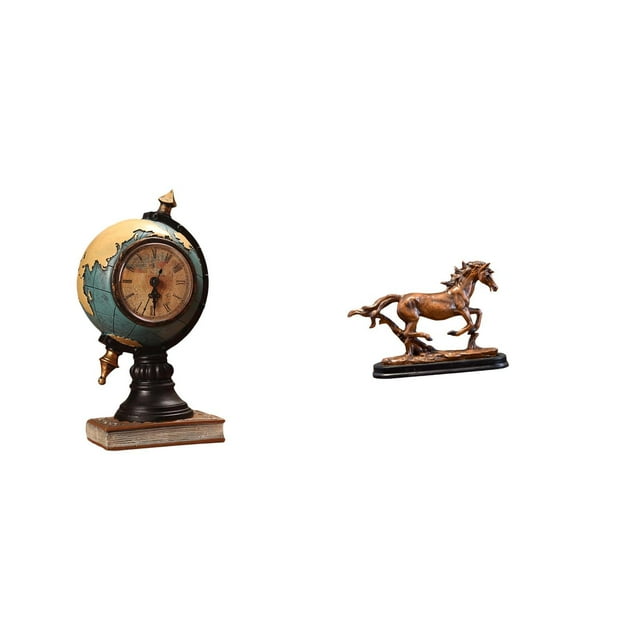 Figura de escritorio,Reloj de mesa con figura de globo terráqueo,decoración para oficina y hogar,Reloj de escritorio,figura decorativa,decoración para el hogar,Figura de caballo,Figura