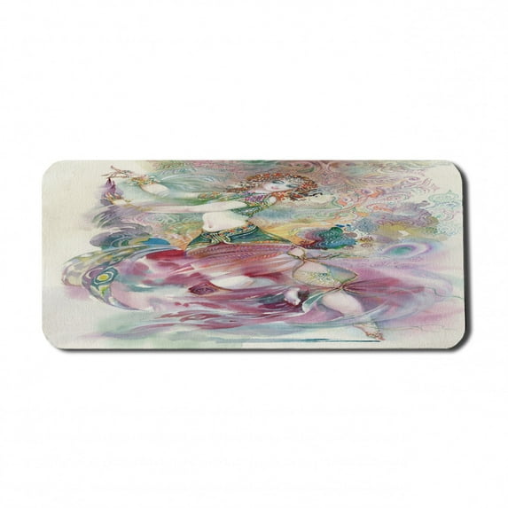 Watercolor Computer Mouse Pad, Oriental Dance Theme Young Girl Performing in Traditional Costume Fantasy, Rectangle Non-Slip Rubber Mousepad X-Large, 35" x 15" Gaming Size, Multicolor, by Ambesonne