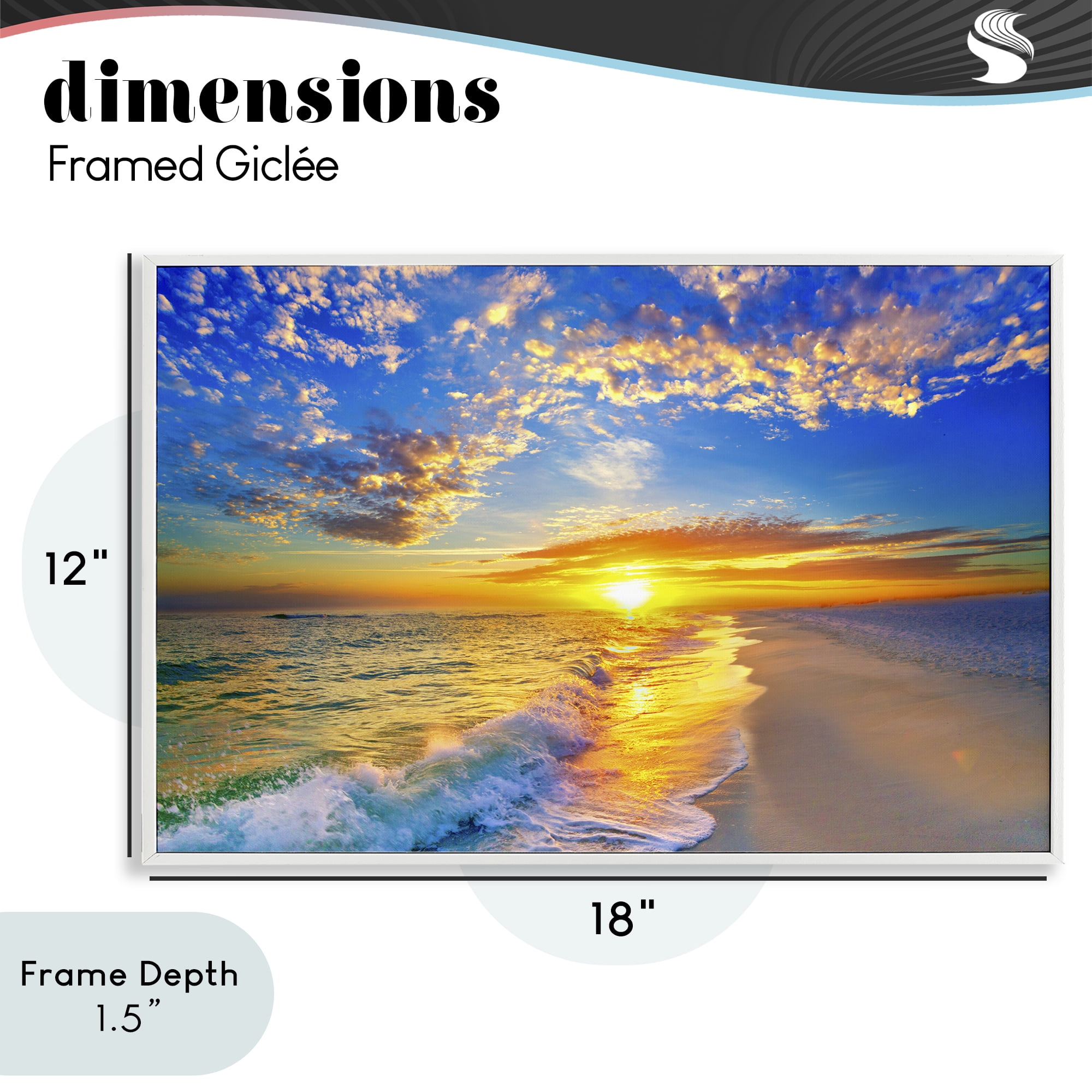Stupell Industries Golden Sunset Beach Blue Sky White Framed Giclee Art, design by Eszra Tanner