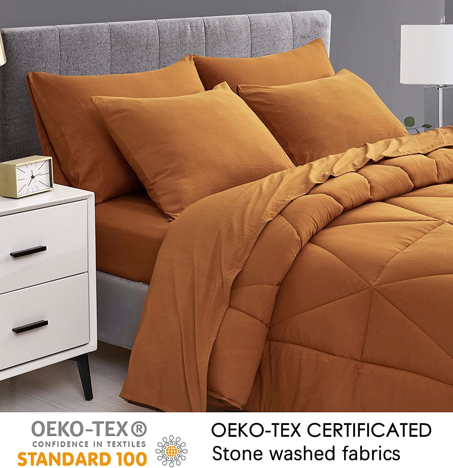 Chezmoi Collection Rory Spice Orange Comforter Set Full Size 3-Piece Fluffy Soft Lightweight Bedding Triangle Quilted Stone-Washed Microfiber Comforter Set for All Season