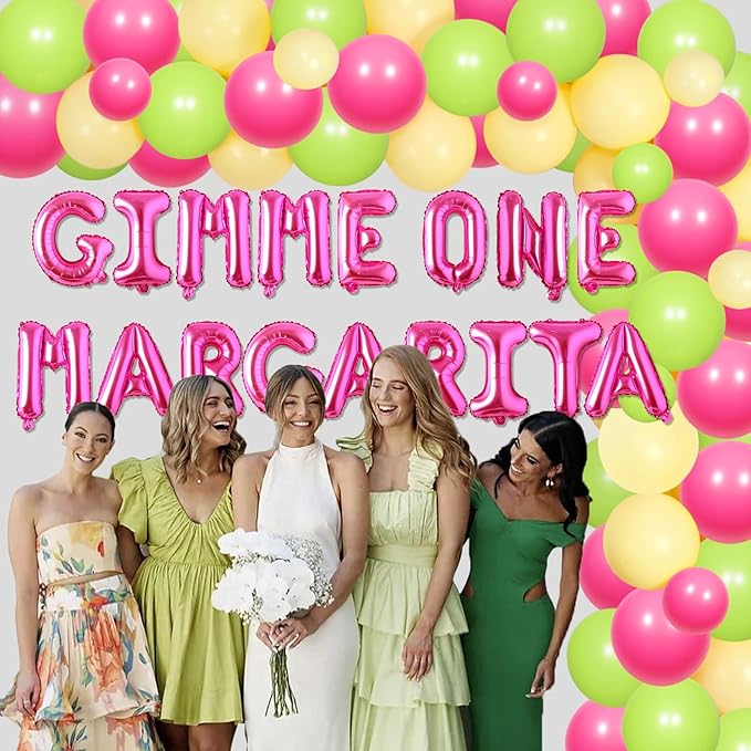 Gimme One Margarita Balloon Banner Rose Red Green Margs and Matrimony Bachelorette Party decor Mexican Fiesta Ballon Garland Arch Kit for Women Bachelorette Party Bridal Shower Hen Party Supplies