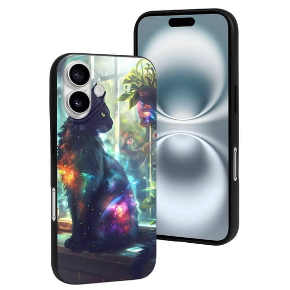 Compatible with Iphone 16 Case - Cute Soft Cosmic Cat In Window Silicone Case Compatible with Iphone 16 Phone Case for Women Men