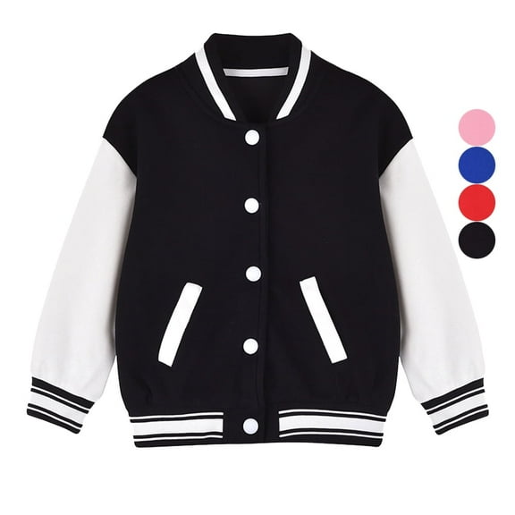 WIBACKER 2-12T Child Boy Girl Casual Baseball Jacket School Coat Fall Bomber Jacket,Black