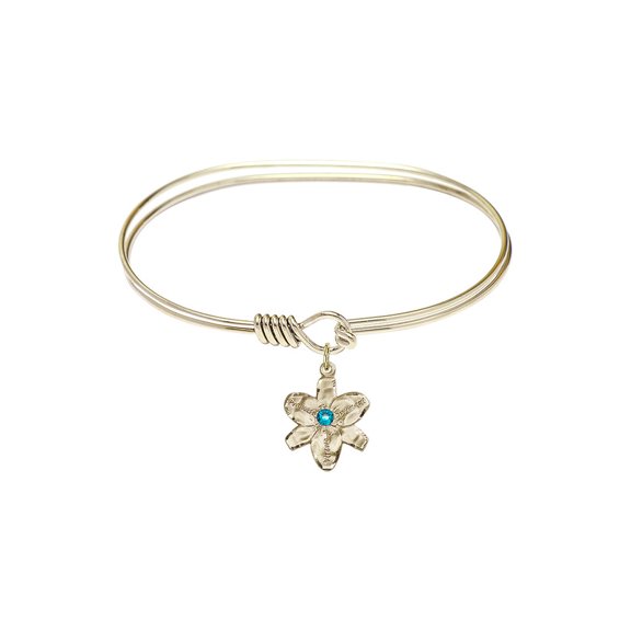7 inch Oval Eye Hook Bangle Bracelet w/ Chastity medal charm w/ December Blue Swarovski Crystal