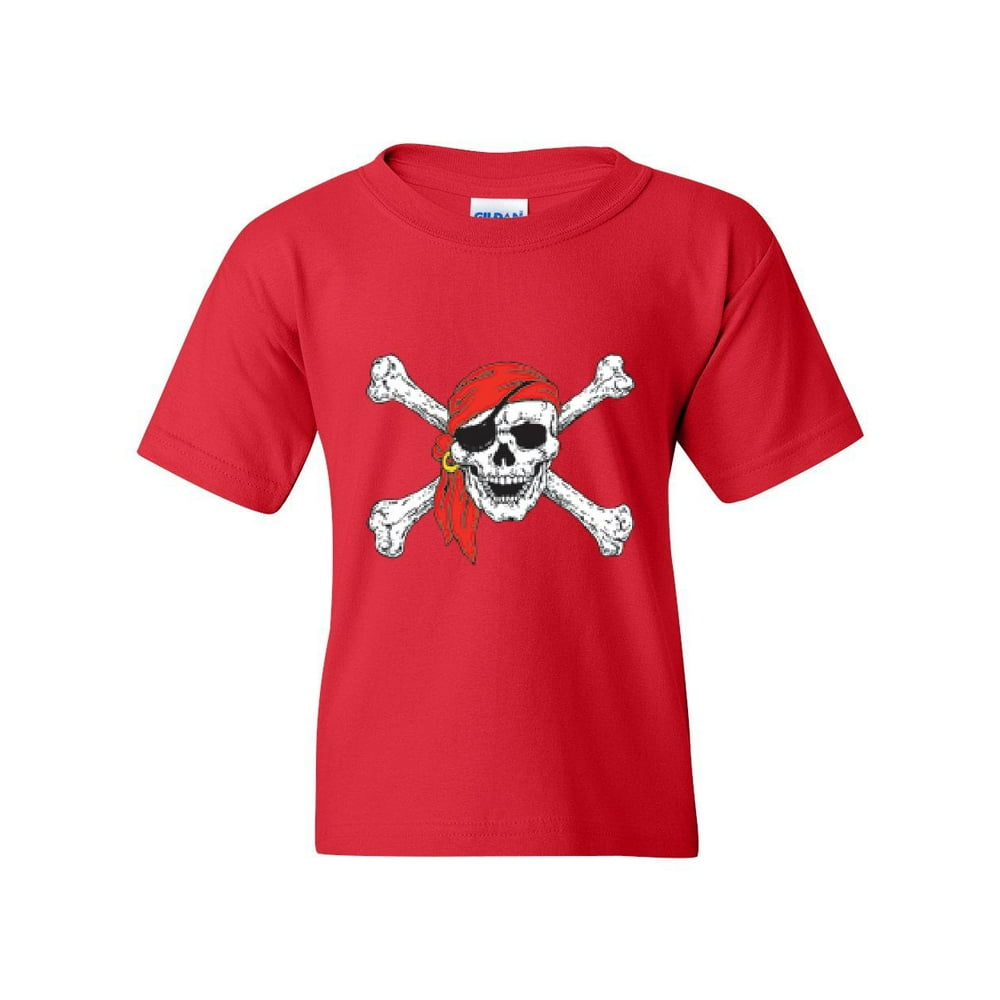 IWPF - Youth Jolly Roger Skull & Crossbones T-Shirt For Girls and Boys ...