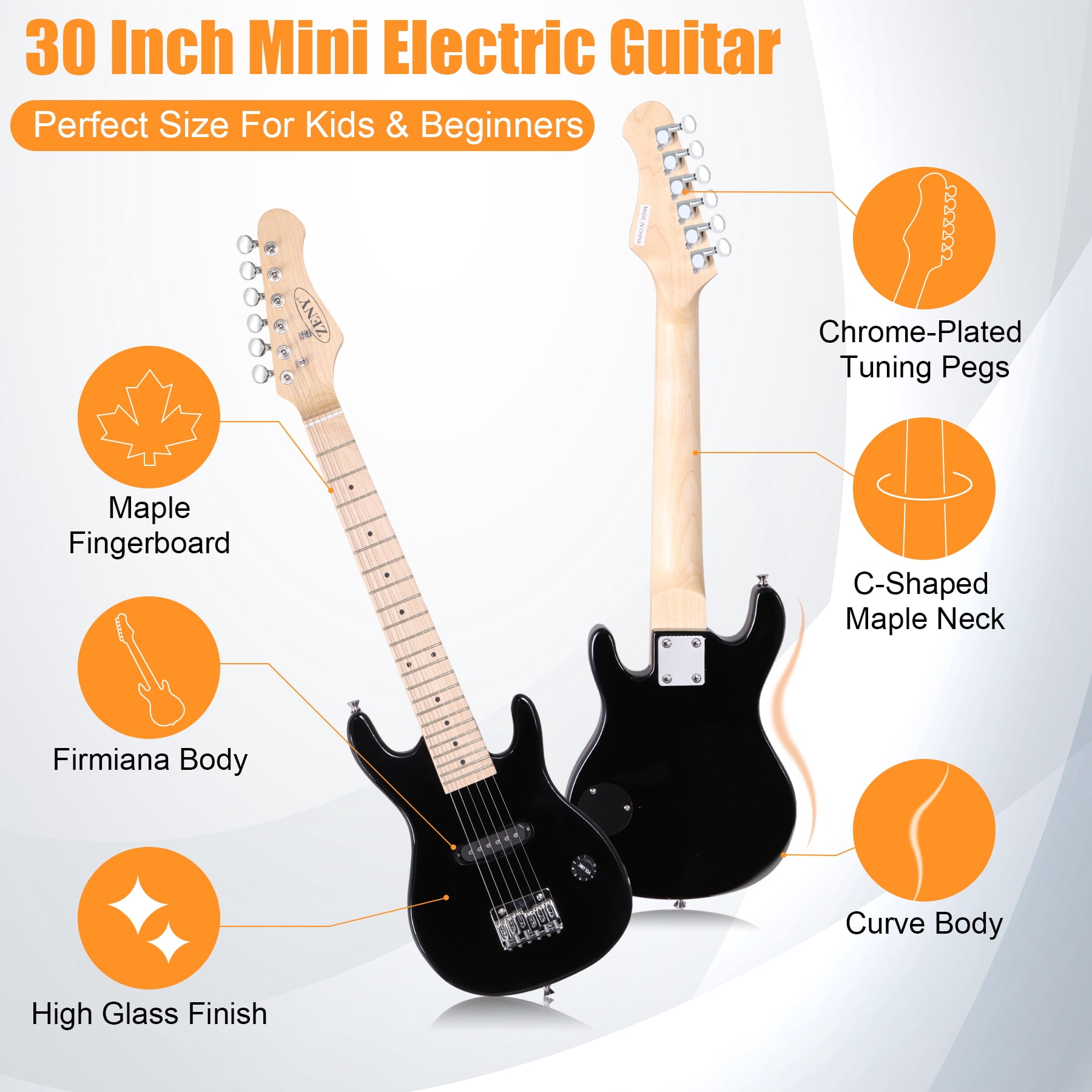 ZenSports 30-Inch Kids Electric Guitar 3/4 Size Beginner’s Guitar W/Amp & Accessories Pack, Right-Handed Black