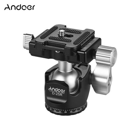 - Andoer D-25R CNC Machining Aluminum Alloy Double Notch Ball Head Mini Ballhead Low Center of Gravity for Manfrotto etc Tripod Monopod for Canon Nikon Sony DSLR ILDC Cameras Max Load Capacity 10kg