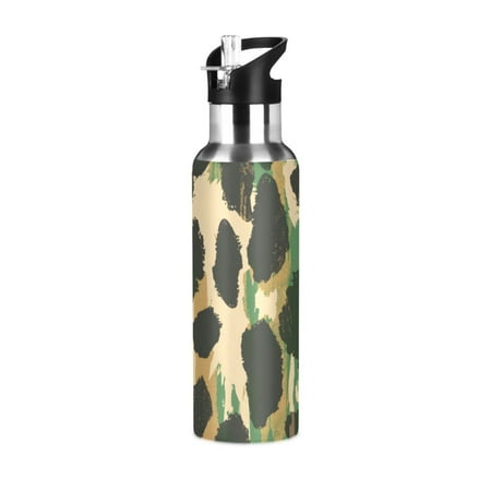

ALAZA Leopard Animals Skin Water Bottle Insulated Flask Stainless Steel Straw Lid 20 oz