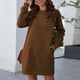 thumbnail image 4 of Vestido de manga larga Prolriy para mujer, cuello redondo, manga larga, suéter para mujer, vestido de cintura, vestidos de mujer, color caqui, talla S, 4 of 4