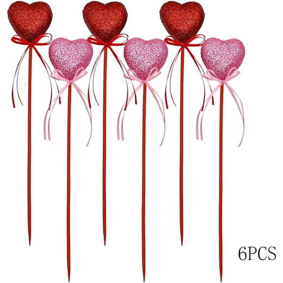 LQQBOX 6Pcs Valentine's Day Glitter Puffy Heart Picks Foam Sparkly Sticks for Flower Arrangements Floral Bouquet Home Holiday Party Crafts Supplies Decorations