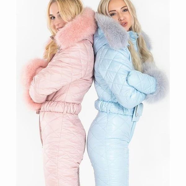 Outdoor Zipper Hooded Ski Suit Plus Velvet Thicken Windproof Waterproof Windbreaker Lazapa Women Winter Sports Jumpsuit