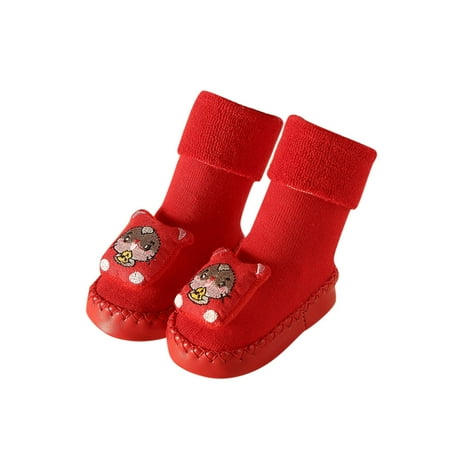 

Newborn Infant Sock Shoes Children Toddler Autumn And Winter Boys And Girls Floor Sports Shoes And Socks Flat Sole Non Slip Warm Comfortable Cute Cartoon Pattern