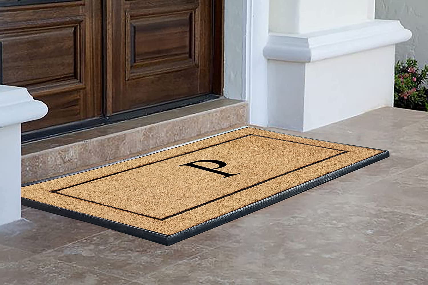 A1HC Natural Coir Monogrammed Doormat, Heavy-Duty Thin Profile Front Door Mat - 30"x60"