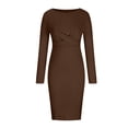 thumbnail image 2 of Women's Bodycon Dress, French Retro Style Long Sleeve Maxi Dress, Slim Fit Round Neck Polyester Dress for Casual, Party, Date, 2 of 5