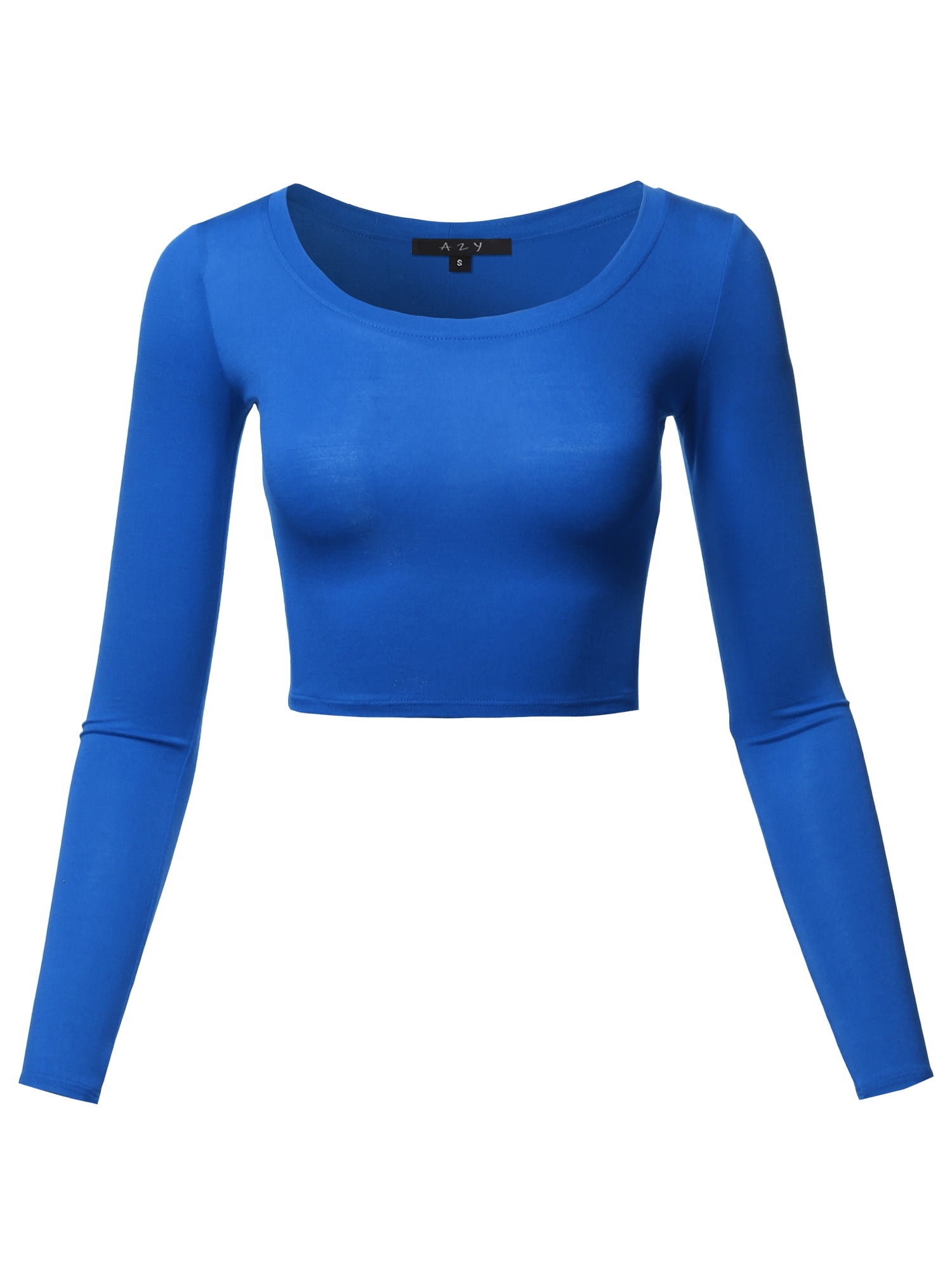 A2Y A2Y Women #39 s Basic Solid Stretchable Scoop Neck Long Sleeve Crop
