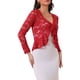 thumbnail image 4 of Inspire Chic Cárdigans Bolero para Mujeres con Encaje Floral Transparente, Corto, Rojo, XL, 4 of 6