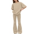 thumbnail image 5 of BVWKPCV Size 7-13y Girls Clothes 2 Piece Trendy T-Shirt Tops + Flared Pants 2 Piece Spring Clothes Set Khaki 7-8Y, 5 of 7