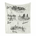 thumbnail image 1 of Travel Soft Flannel Fleece Blanket, Silhouettes of Different Popular Cities in World Paris Sidney Berlin London Print, Cozy Plush for Indoor and Outdoor Use, 70" x 90", Cream Black, by Ambesonne, 1 of 6