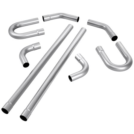 KFFKFF Exhaust Pipe Kit, 8 Pieces 2.25 Inch Mild Steel DIY Custom Tubing with Straight & U-Bend Pipes, 90 & 135 Degree Angles, Galvanized Finish, Compatible with Trucks, Sedans, Sports Cars, SUVs