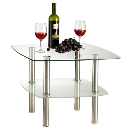 Fineboard Glass Coffee Table Side 2 Tier Top And Fineboard Glass Coffee Table Side 2 Tier Top And Silver Metal Legs