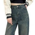 thumbnail image 5 of VBVC No Boundaries Women's High Waist Zipper Denim Pants,Womens Straight Leg Washed Jeams,Ladies Fashion Y2K Boyfriend Pants With Pockets,Blue,Size S, 5 of 5