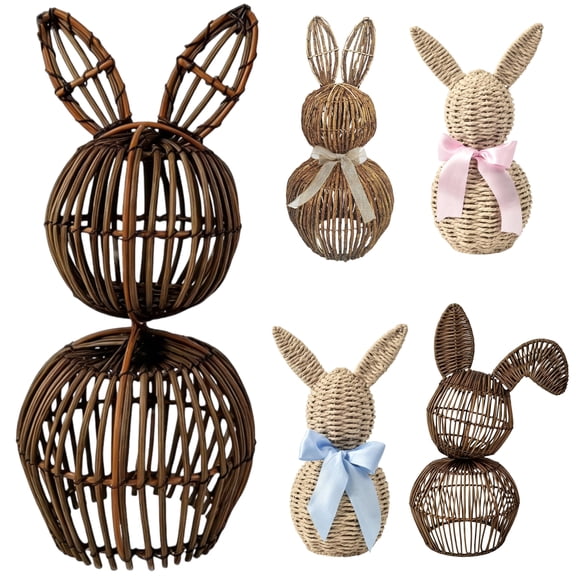 Fwttom 8" Wicker Easter Bunny Woven Rattan Bunny Outdoor Spring Farmhouse Small Rabbit Decor for Home Table Kitchen Porch