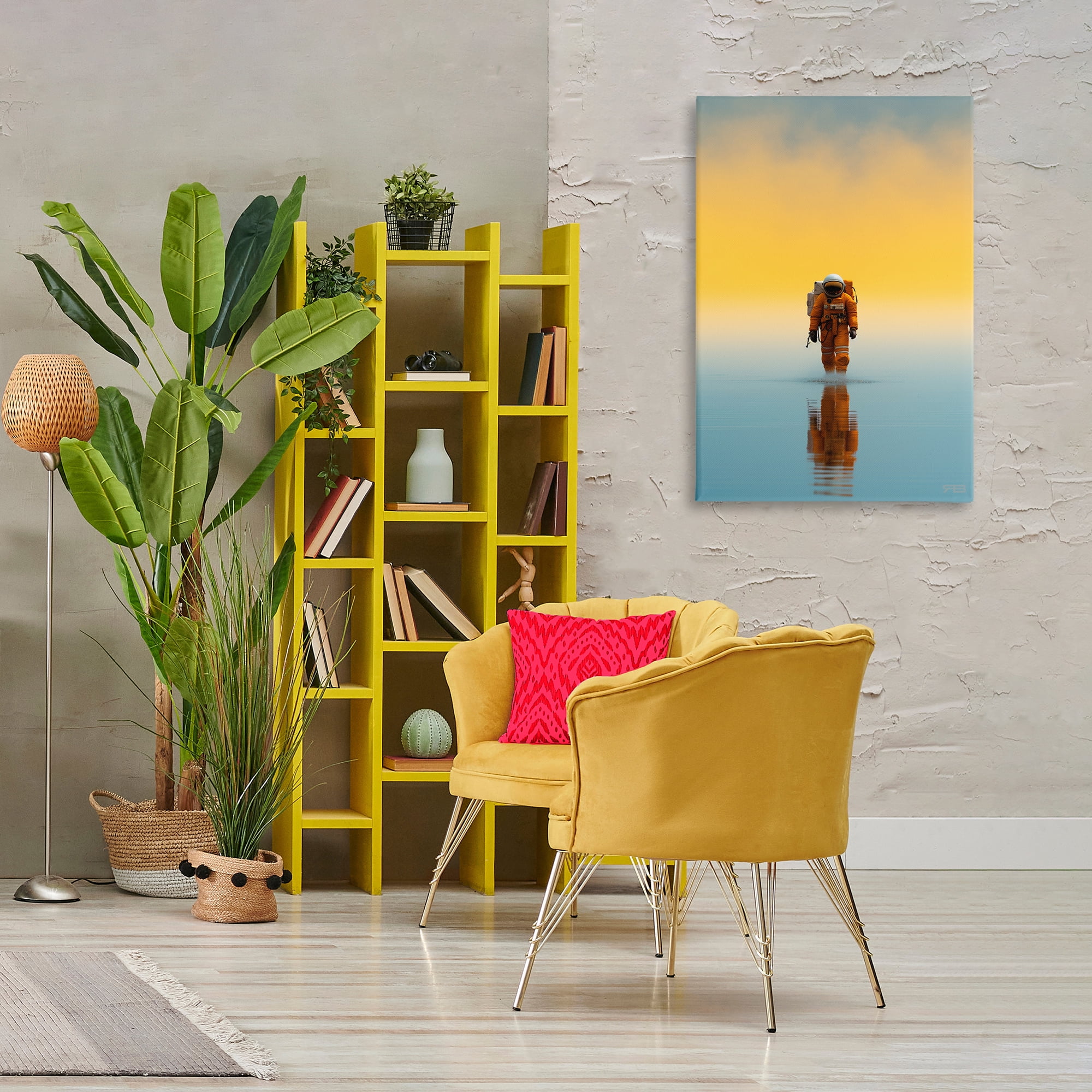 Stupell Industries Astronaut with Ombre Sunset People Painting Wrapped Canvas Art Print Wall Art, 24 x 36