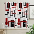 thumbnail image 3 of Abstract Geometric Squares Art Black Red Rod Pocket Short Curtain Half-Curtain For Home Kitchen Door Drape Cafe Small Window, 3 of 6