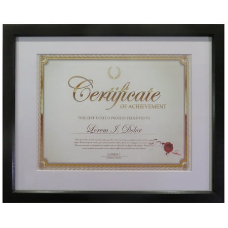 Frame Amo 11x14 Black Wood Certificate Frame with White Mat for 8.5x11