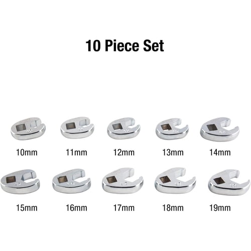 Sunex 9710M 3/8-Inch Drive Metric Crowfoot Flare Nut Wrench Set, Size-10 - Size 19, 10-Piece