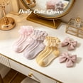 thumbnail image 3 of TELOLY 3Pairs Kids Socks,Age 10+ Ruffle Socks,Lightweight Fabric Lace Socks,Combination3, 3 of 7