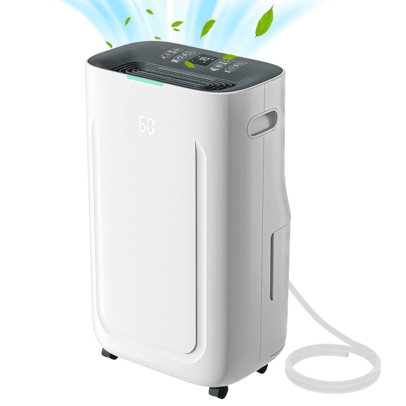 Rocyis 22 Pint/day 5500 sq. ft. Dehumidifier for Home, 1.7 Gallon（6.5L） Water Tanks, Auto Drain or Manual Drainage, for Basements, Bedroom, Bathroom (MAX 50Pint at 95°F, 90%RH)