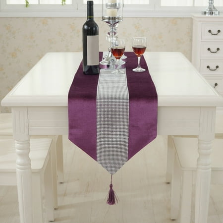 

Modern Table Runner Flannel Rhinestones Marriage Runners Chirstmas Decoration Purple Golden Table Runner