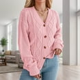 thumbnail image 2 of Fiaer Casual V-Neck Cardigan Sweaters For Women Long Sleeve Button Down Loose Casual Trendy Comfort Knitted Tops Pink S, 2 of 8