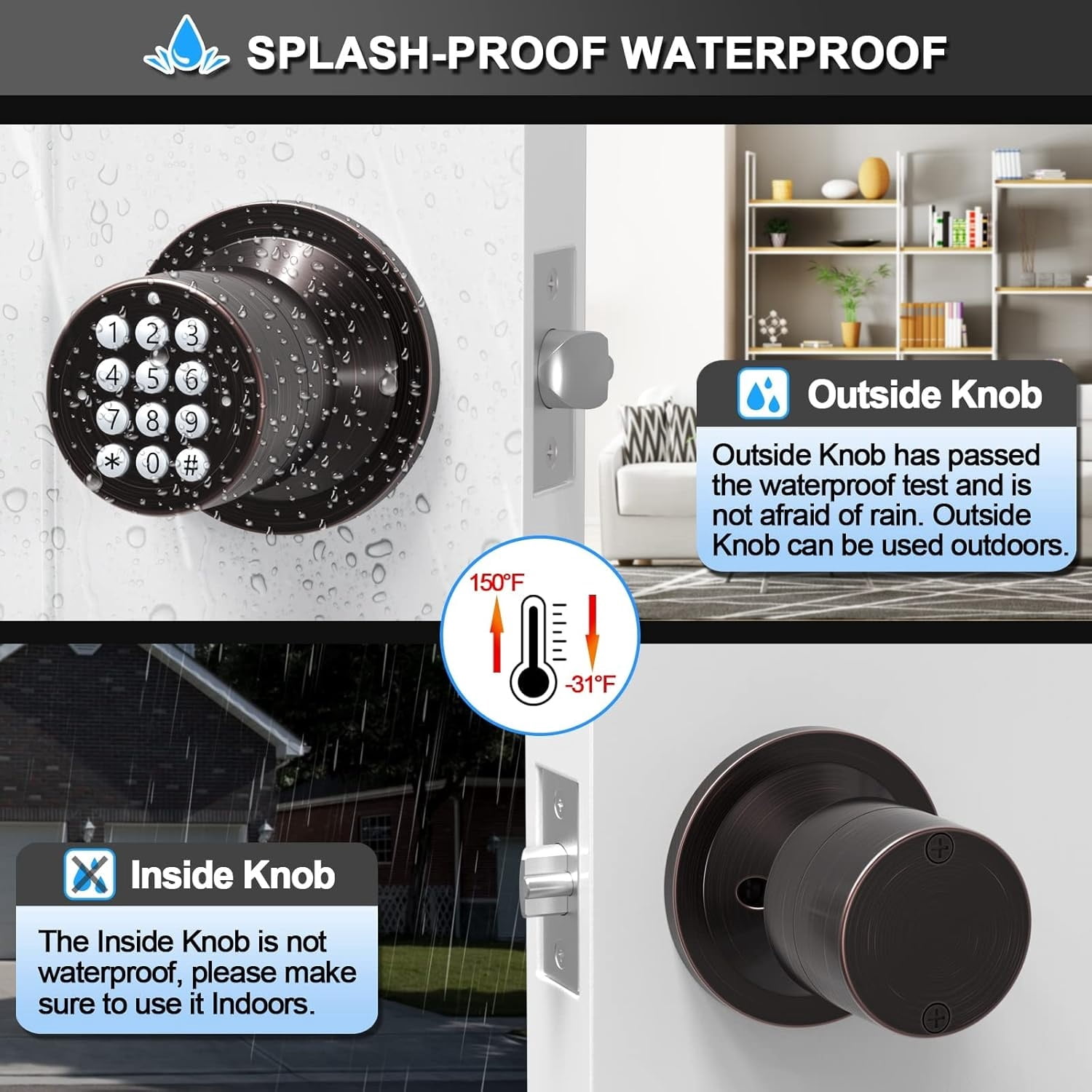 Keyless Entry Door Lock,Door Knob with Keypad，Smart Code Door Lock,Mute Mode,Passage Function, Easy to Install,Oil Rubbed Bronze