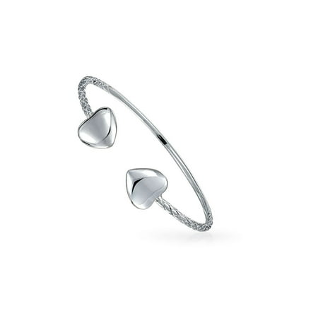 Sterling Twisted Heart Bracelet - Boho Heart Tips Stackable West Indian Bangles Twisted Cable Bracelet For Teen For Women Small Wrist 925 Sterling Silver