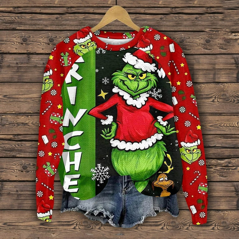 Long Sleeve Grinch Sweater For Adults Seuss Grinchmas Tree Funny
