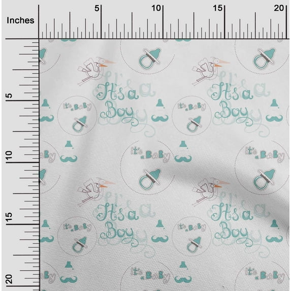 oneOone Georgette Viscose Dusty Teal Green Fabric Text|Bird & Baby Feeder Kids Craft Projects Decor Fabric Printed By The Yard 42 Inch Wide