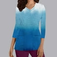 thumbnail image 2 of Xfvqtps Scrub Tops for Women Gradient Soft V-Neck 3/4 Sleeve Scrubs Comfortable Nursing Uniforms New Fashion Casual Printed T-shirt Nursing Clothes Top Working Uniforms with Pockets Blue, 2 of 5