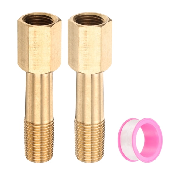 Uxcell 2Pcs 1/8" g Male x 1/8" g Female Brass Pipe Fittings Nipple Adapter with Tape 2 Inch Length