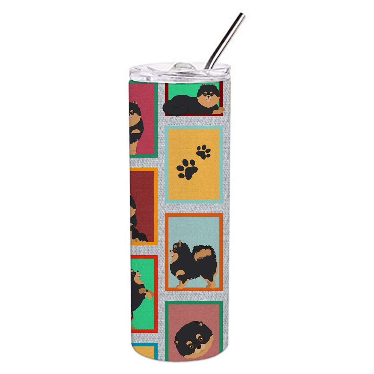 Lots of Black and Tan Pomeranian Stainless Steel 20 oz Skinny Tumbler 3 in x 8.25 in