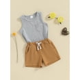 thumbnail image 3 of FEORJGP Toddler Baby Summer Outfit 0-3Y Kids Boys Daily Clothing Sleeveless Vest Crew Neck Waistcoat Solid Tank Top with Elastic Waist Shorts Set Fashion Cool Streetwear, 3 of 9