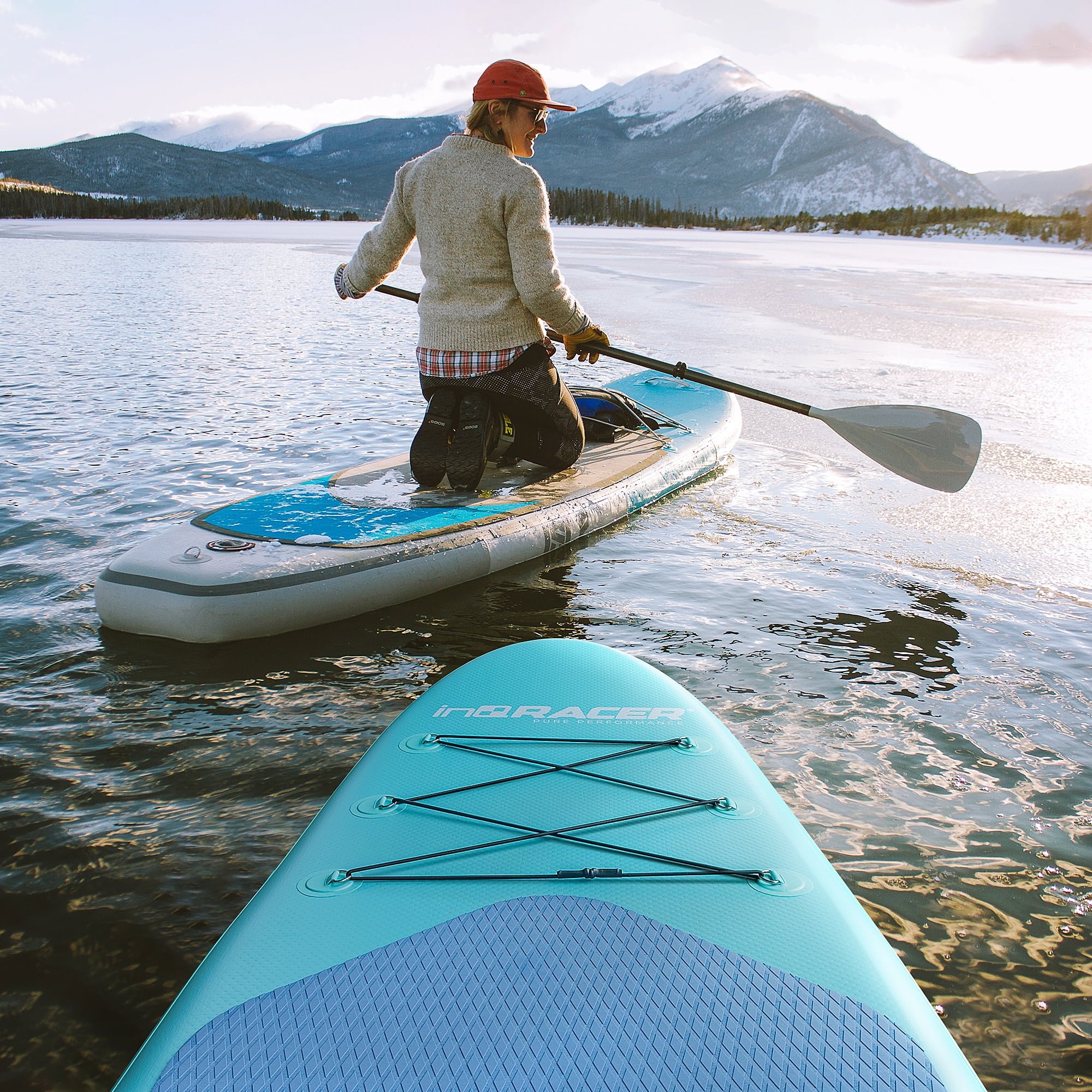 Inflatable Stand Up Paddle Board, 300 LBS Capacity PVC SUP Board, Wide Stable Design with Fins, Complete Accessories & Storage Backpack for All Skill Levels