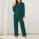 thumbnail image 2 of Balery Black And Teal Checkerboard Conjunto de Pijama con Estampado para Mujer, Conjunto de Dos Piezas con Manga Larga, Ropa de Dormir Suave con Bolsillos, Pijamas Cómodos-Medium, 2 of 7